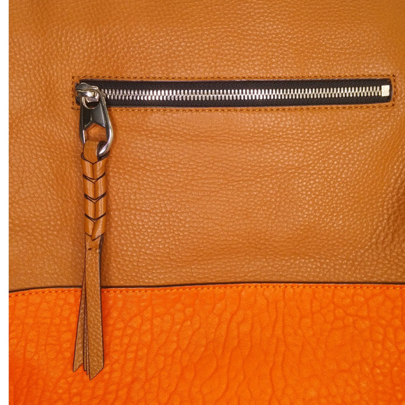 Cognac Pebbled Leather Purse Colorblock Crossbody Bag Silver Accents Handles - Picture 11 of 12